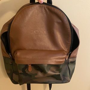 COACH canvas camo backpack with laptop compartment and multiple pockets